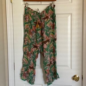 Cost Plus World Market Tropical Print Pants - Green and Pink
